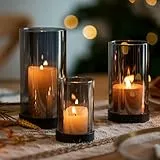 Romadedi Windlicht Glas Kerzenständer Kerzenhalter：3er Set Schwarz Windlichter Für Tischdeko Esstisch Stumpenkerzen Kerzenglas Gross Glaszylinder Für Kerzen Outdoor Hochzeit Wohnzimmer Deko