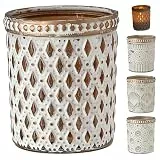 Windlicht 4er Set Oriental | Glas Ø6x7cm weiß Gold | Teelichthalter 4 verschiedenen Mustern für Teelichter oder Kerzen