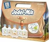 Alpenschnaps Steinbeisser Jodel-Mix Tasche (12 x 0,02 L) – Geschenkset mit 3 Sorten Obstschnaps – Williamsbirne-, Marille- & Haselnuss Schnaps – in unverkennbarer Tasche aus Karton, 33 & 35 % Vol.