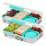 Sistema Bento Box Create Brotdose mit Fächern | 1,48 L Lunchbox mit Joghurt- /Fruchtbehälter | Lunchbox Kinder & Erwachsene | Blaugrün | 2 Stück