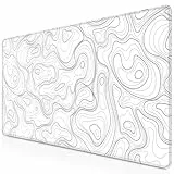 Abetcabe Gaming Mauspad XXL, Mousepad Weiß 900 x 400mm, Topographisch schreibtischunterlage groß Vernähte Kanten WassXerdicht Anti-Rutsch für PC, Laptop Verbessert Präzision und Geschwindigkei