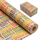 woric 43cm x 25m Geschenkpapier Geburtstag, Happy Birthday Geschenkpapier Rolle für Geburtstag Babyparty Mädchen Jungen Erwachsener