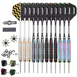 Turnart Dartpfeile Metallspitze -12 Stück 24 Gramm Profi Steel Darts Pfeile Dartpfeile Profi Dartpfeile Steel Set 12 Aluminium Schaft mit 24 Flights 20 Anti-Lose Gummiringe
