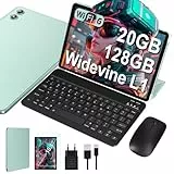 JUEDUR Neueste Android Tablet 10 Zoll, 20GB RAM+128GB ROM(1TB TF), 5G+2.4G WiFi 6, Octa-Core 1.8 GHz, Widevine L1, 1280 * 800, 6000mAh, 5MP+8MP, BT5.0, Mit Tastatur und Maus - Creek Grün