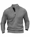 LAOARA Strickpullover Herren Pullover Rollkragenpullover Pulli Sweater Arbeitspullover Half Zip Winterpullover Grau 3XL