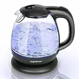 Aigostar Elfin - Glas Wasserkocher Klein 1 Liter, 2200W Reisewasserkocher mit LED-Beleuchtung, Schnellkocher aus Borosilikatglas, Mini wasserkocher Wohnheim Büro Küche, BPA-Frei, Schwarz