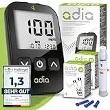 adia Blutzuckermessgerät (mg/dL Standard in DE) mit 110 Blutzuckerteststreifen, 10 Lanzetten, 1 Stechhilfe, 1 Etui - zur Selbstkontrolle des Blutzuckers