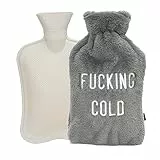 Fisura- Wärmflasche. Wärmflasche 2 L. Wärmflasche mit weichem Bezug. Beutel zur Schmerzlinderung. Waschbar. (F*cking cold, grau)