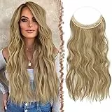 FESHFEN Secrets Haare Extensions Lange Gewellt Haarverlängerung Invisible Secret Haarextension Synthetik Hair Unsichtbarem Haarteile für Frauen Hellbraun & Blond 50 cm