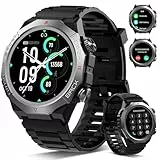 Militär Smartwatch Herren Damen, Smart Watch mitTelefonfunktion 1,39' Touchscreen, Herzfrequenzmonitor Schlafmonitor IP68 Wasserdicht Sportuhr, 110+ Sportmodi Fitnessuhr für iOS Android, Schwarz