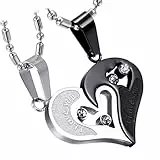 Cupimatch Pärchen Kette Herz für 2 Herren Damen Edelstahl I Love You Herz Strass Puzzle Passender Anhänger Paar Halskette mit 50 cm & 55 cm Kette Partnerarmbänder