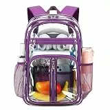 Cusangel Transparenter Rucksack für Mädchen, robuster klar Rucksack, 40,6cm, TPU, großes Fassungsvermögen, durchsichtiger für Sportveranstaltungen, Reisen, Stadien (18in Violett)