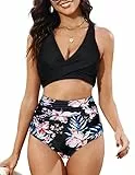 JASAMBAC BadeanzüGe FüR Mollige,Bikini Set Bauchweg,Twsit Cross Push Up Bikini-Oberteil Und High Waist Bikini-Unterteile, Weiche Hochwertige Bademode BadeanzüGe FüR Strand, Pool