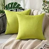 MIULEE 2er Set Wasserdicht Kissenbezug Outdoor Sofakissen Dekokissen Modern Kissenbezüge Dekorativ Kissenhülle Deko aus Polyster Leinen-Optik für Garten Sofa Wohnzimmer Bett 40x40 cm Vegetation Grün