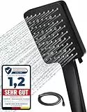 Newentor Duschkopf,Duschbrause mit Schlauch Schwarz, Duschschlauch mit Duschkopf, Handbrause Duschkopf Regendusche mit 6 Strahlarten
