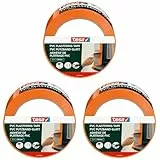 tesa Putzband PVC - Putzklebeband mit verstärktem PVC-Trägermaterial - zum Schutz beim Verputzen im Außenbereich - temperaturbeständig, von Hand einreißbar - orange - 33 m x 50 mm (Packung mit 3)