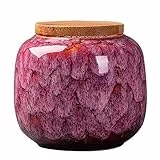 MANYYSI Keramik-Trockene Gewürze-Vorratsdose luftdicht mit Deckel aus natürlichem Bambus, für losen Tee, Gewürze und Süßigkeiten, 200ML 7.3*8cm (Rosenwein)