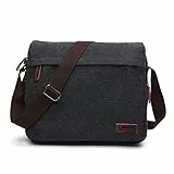 LOSMILE Herren Umhängetaschen, Leinwand Schultertaschen, 13.3' Laptoptasche,Schulranzen, für Schule und Arbeits,für Männer und Frauen. (L-Schwarz)