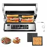 FOHERE XL Kontaktgrill Multifunktionaler, 4 in 1 SandwichMaker & Waffeleisen 2200W mit 4 Antihaftbeschichteten abnehmbaren Platten, individuelle Zeit und Temperatur, LED-Anzeige, 8 Programme