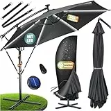 KESSER® Sonnenschirm Solar Ø 300 cm/Ø 350 cm mit LED Beleuchtung, Ampelschirm mit Kurbel, Garten, Sonnenschutz, Gestell & Ständer aus Alu, UV-Schutz, wasserdicht + Windfest, 360° Funktion + Hülle