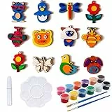 DOLYUU Bastelset Kinder Holz Magnet Kühlschrankmagnet zum Bemalen,Holzkunstmalerei Bemalen Geschenk,Geburtstagsfeiern Familienhandwerk 12 Stück.