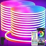 segrass LED Neon Strip,DC 24V 40M RGB Led band APP Fernbedienungen Steuerung Flexible wasserdichte Neon LED Streifen for Schlafzimmer,Spielzimmer,Draußen Deko(2 Rollen von 20m)
