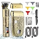 Bestauty Rasierer Herren Elektrisch Haarschneidemaschine Set, mit 2 USB-C-Ladekabel, flexiblen Folienrasierer Klingen T-förmiger Trimmer Barttrimmer Haarschneider Pflegesets Wasserdicht(15 IN 1, Gold)