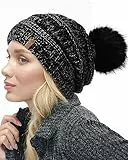 FURTALK Beaniemütze für Frauen Slouch Style Warme Wintermütze mit Kunstpelz Bommel