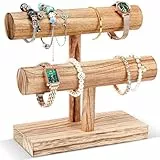 ProCase 2 Etagen T-Form Armbandhalter aus Holz, Abnehmbare Armband Halterung Schmuckhalter Armbänder Display, Vintage Armbandständer Uhrenständer Aufbewahrung für Armreifen Haarklammern Uhren -Natur
