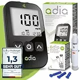 adia Blutzuckermessgerät (mg/dL Standard in DE) mit 60 Blutzuckerteststreifen, 10 Lanzetten, 1 Stechhilfe, 1 Etui - zur Selbstkontrolle des Blutzuckers