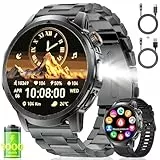 FEELNEVER Militär Smartwatch Herren mit 1000 mAh/1,85' HD Großes Touchscreen/LED-Licht,Fitnessuhr mit 2 Armbändern/110+ Sportmodi,Herz-/Schlaftracking,IP68 wasserdicht,Uhr für iOS/Android,Schwarz