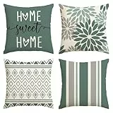 Artoid Mode Wasser Grün Dahlien Geometrisch Blumen Kissenbezüge 4er Set, 45x45 cm Zierkissenbezug Cushion Cover Couch Wohnzimmer Außenbereich Deko
