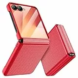 Doeshine für Samsung Galaxy Z Flip 7 Hülle [Not für Flip 7FE] mit Scharnierschutz & Displayschutzfolie, Rutschfester Textur, Hard PC Militär Stoßfest Schutzhülle Kratzfest Rugged Cover (Rot)