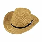 AfinderDE Unisex Strohhut Somme Cowboyhut Westernhut Sonnenhut Strandhut Sommerhut Anti-UV Hut Outdoor Mütze
