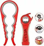 Easy Jar Flaschenöffner Kit, 5in1 und 4in1 Multifunktionsglasöffner, einfach zu bedienen für Kinder, ältere Menschen und Arthritis-Betroffene, Silikon-Handgreiferhilfe (Rot)