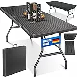KESSER® Buffettisch Tisch klappbar Kunststoff 183x76cm Rattan Optik Campingtisch Partytisch Klapptisch Gartentisch 6 Personen Garten Terrasse & Balkon zusammenklappbar inkl. Tragegriff Anthrazit