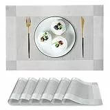 PullinTimes 6er Set Platzsets,Tischsets Abwaschbar aus PVC,Hitzebeständig rutschfest Platzdeckchen Tischmatten, 30x45cm Platz-Matten für Küche(Grau+Silbrig)