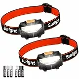 Suright LED Stirnlampe, 2 Stück LED Kopflampe 3 Lichtmodi 140 Lumen 60° Einstellbarer, Wasserdicht Leichtgewichts, Superhell LED Stirnlampen fürs Laufen, Angeln, Campen, Jagen, Klettern, Hunde Laufen