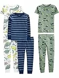 Simple Joys by Carter's Jungen 6-Piece Snug Fit Cotton Pajama Pyjama-Set, Blau Streifen/Grün Konstruktion/Weiß Dinosaurier, 2 Jahre (3er Pack)