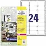 AVERY Zweckform L4773-20 Wetterfeste Folienetiketten (480 Klebeetiketten, 63,5x33,9mm auf A4, extrem stark selbstklebend, wasserfest, strapazierfähig, bedruckbare Outdoor Klebefolie) 20 Blatt, weiß