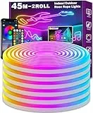 LETIANPAI 45 m LED Neon Rope Lights, Control with App/Remote Control, Flexible LED Rope Light, Multiple Modes, IP65 Outdoor RGB Neon Lights, Waterproof (45m)