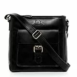 SID & VAIN kleine Schultertasche echt Leder - Handtasche Yale - Umhängetasche Damentasche mit Schultergurt - Ledertasche Damen schwarz handgefertigt