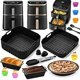 Heißluftfritteuse Zubehör für COSORI Turbo Tower Pro 2 kammern 10,8L(6,5L/4,3L), 2Pcs Airfryer Silikonform, Pizzaplatte, Kuchen Brotform usw Zubehör für COSORI Double Stack Airfryer 10,8L