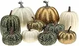 Kepfire 10 Stück Kürbisse Deko,Künstlicher Kürbis deko für Herbst Thanksgiving Halloween Deko Kürbis - Zufällige Mischfarbe(Grün&Gold&Weiß)