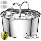 DOOOB Katzenbrunnen Edelstahl, 3,2L Trinkbrunnen für Katze & Hunde, Ultra-leiser Katzen Trinkbrunnen mit Pumpe, Automatischer Katzentrinkbrunnen Set inkl. 8 Filtern & 8 Schwämmen