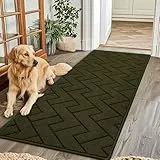 Biscpro Teppich Läufer,60x180cm Waschbarer rutschfest Schmutzfangmatte Teppich Läufer für Eingangsbereich Wohnzimmer,Flur,Büro,Schlafzimmer,Küchen-Oliver Green