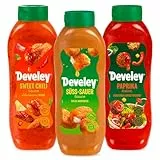 Develey – Saucen-Set 3x875 ml Squeeze-Flaschen im Bundle – Bundle bestehend aus Sweet Chili Sauce, Süss-Sauer Sauce & Paprika Relish - Perfekt für viele Gerichte als Topping oder Dip