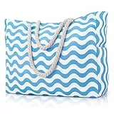 benpen Strandtasche Badetasche Damen Wasserdicht Groß mit Reißverschluss Schwimmbad Tasche, Grosse Familie Einkaufstasche Faltbar Umhängetasche Tragetasche Shopping Bag Reisetasche (Wellen)
