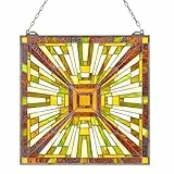 VEVOR Buntglasfensterpaneel (501 x 527 mm) hängendes Buntglas mit Kette, Buntglas im Tiffany-Stil zum Aufhängen, traditionelles rechteckiges Vintage-Kunsthandwerk Fensterdekor für Küche & Kirchen