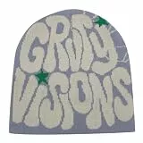 Y2k Beanie Mütze,Slouchy Beanies Mode,Wintermütze,Winter Warme Strickmützen mit Buchstabendruck,Knitted Hat,Haube,Schwarz mit Grau Schrift,Coole,für Hip Hop,Herbst,Streetwear,Alltagsgebrauch,Unisex